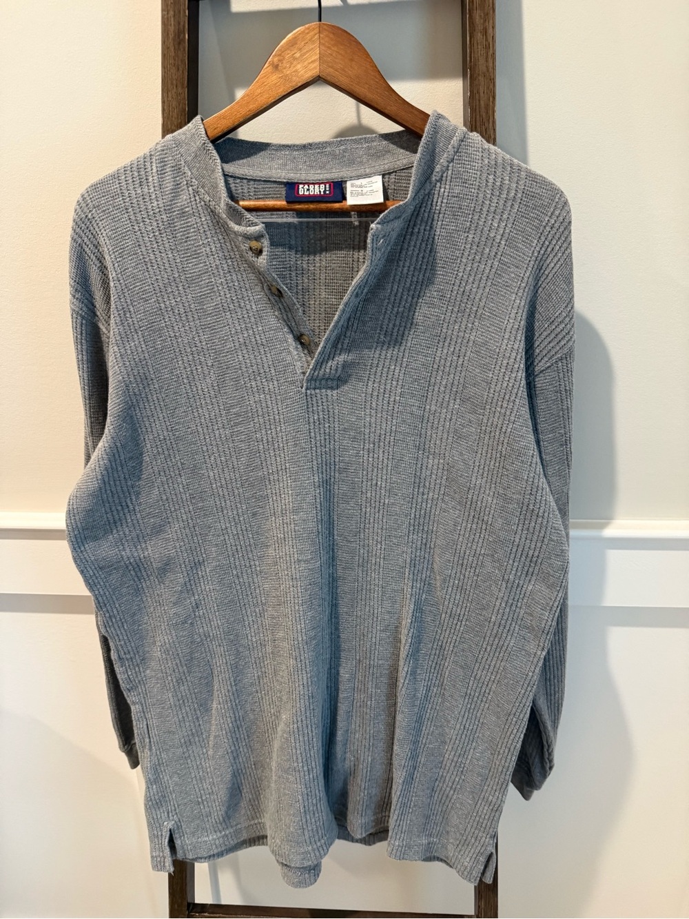 Faded Glory Gray Ribbed Long-Sleeve Henley